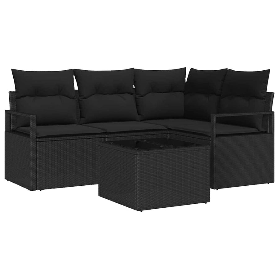 Bankstel met kussen met opslag 5 pcs Zwart poly rattan
