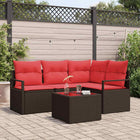 Tuinbankenset poly rattan bruin met rood kussen 5-delig