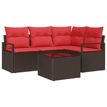 Tuinbankenset met kussen 5 pcs Bruin en Rood poly rattan
