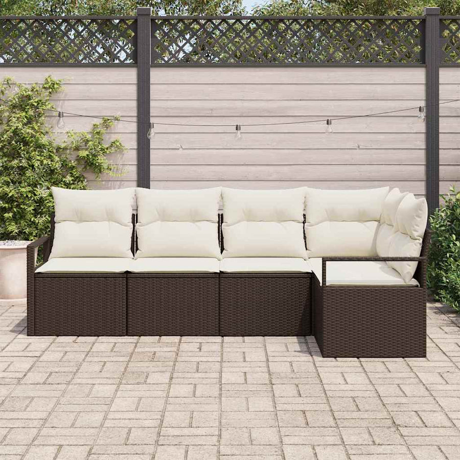 Tuinbankenset met kussen 5 pcs Bruin en wit poly rattan