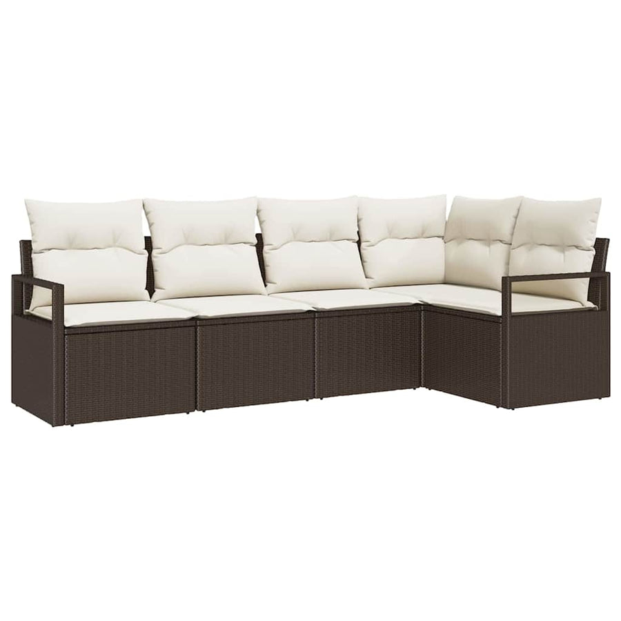 Tuinbankenset met kussen 5 pcs Bruin en wit poly rattan