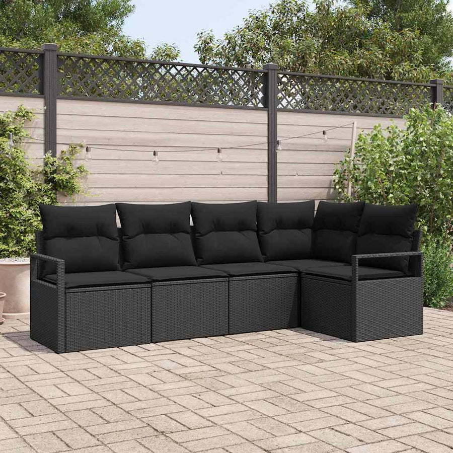 Tuinbankenset met kussen met opslag 5 pcs Zwart poly rattan