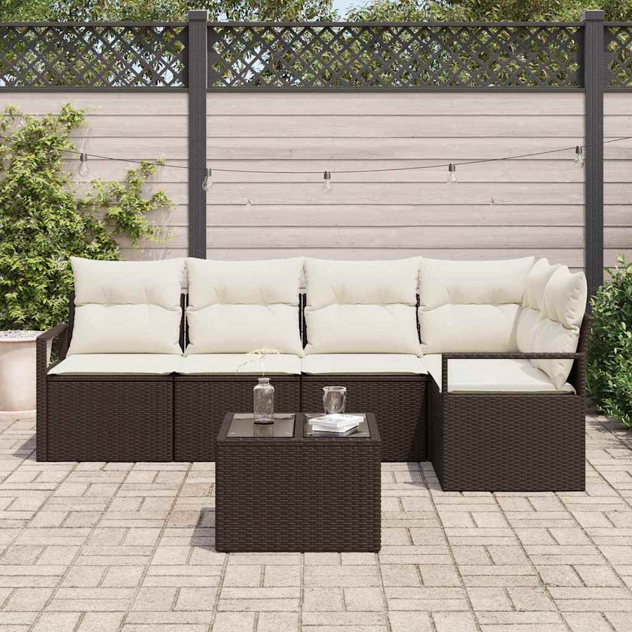 Tuinbankenset met kussen 6 pcs Bruin en Crème poly rattan