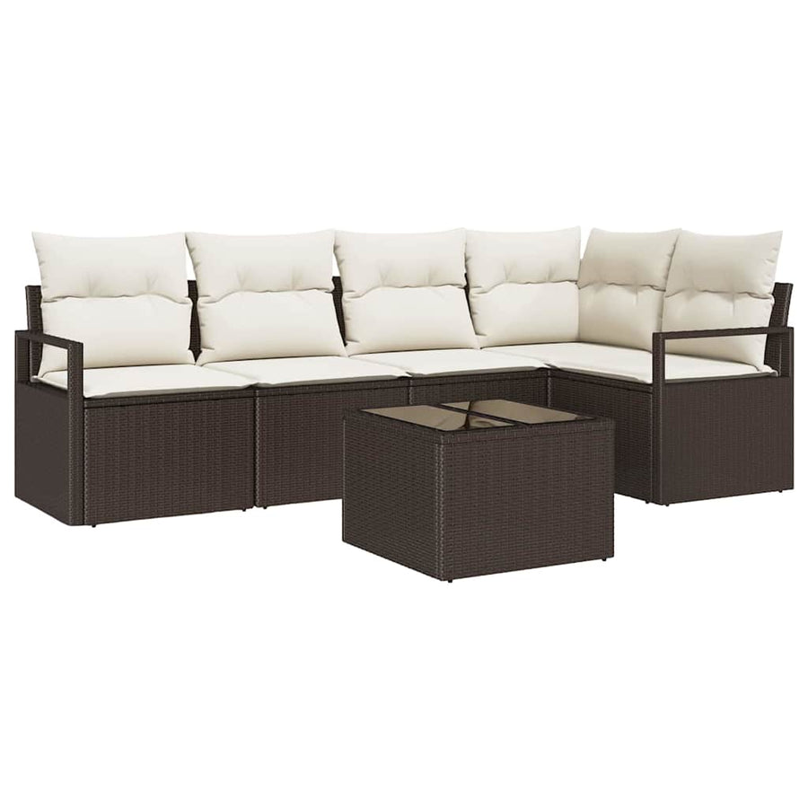 Tuinbankenset met kussen 6 pcs Bruin en Crème poly rattan