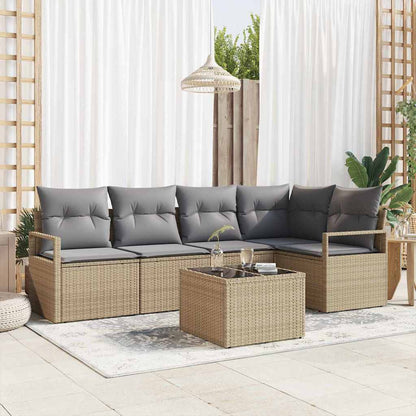 Tuinbankenset met kussen 6 pcs Beige en Licht Grijs poly rattan