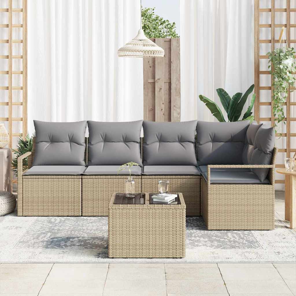 Tuinbankenset met kussen 6 pcs Beige en Licht Grijs poly rattan