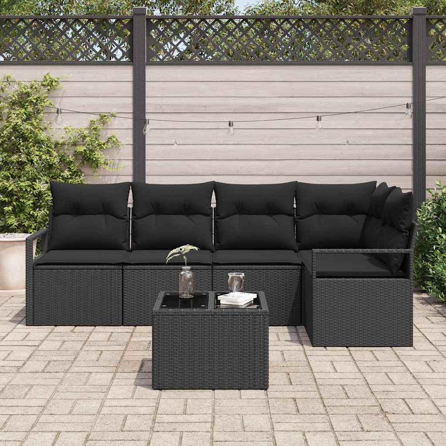 Tuinbankenset met kussen met opslag 6 pcs Zwart poly rattan