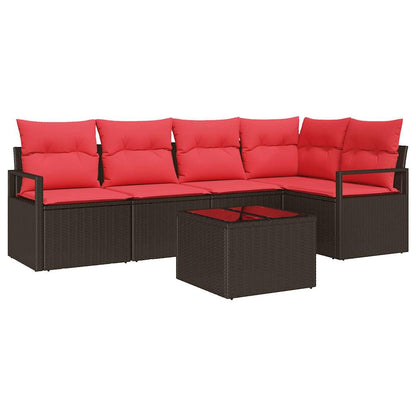 Tuinbankenset met kussen 6 pcs Bruin en Rood poly rattan