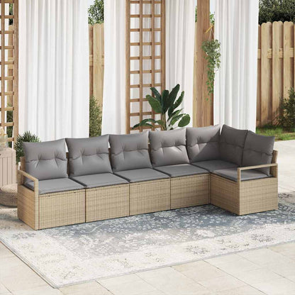 Tuinbankenset met kussen 6 pcs Beige en Licht Grijs poly rattan