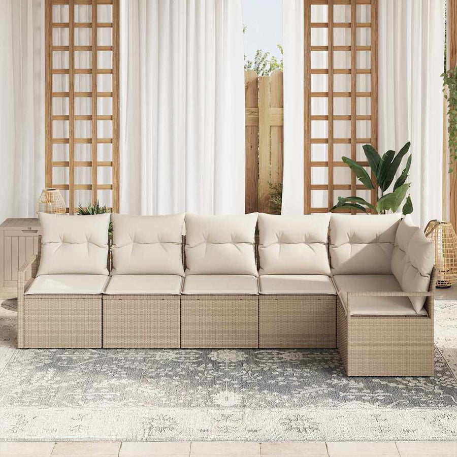 Tuinbankenset 6 st Beige en Wit poly rattan