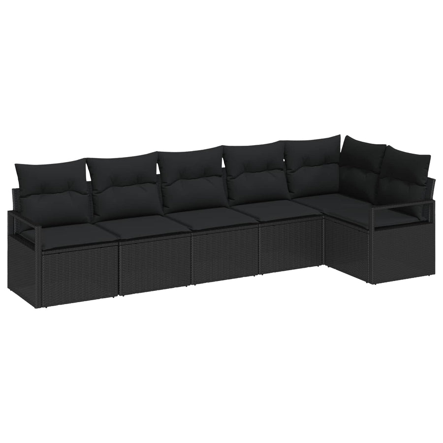 Tuinbankenset met kussen met opslag 6 pcs Zwart poly rattan