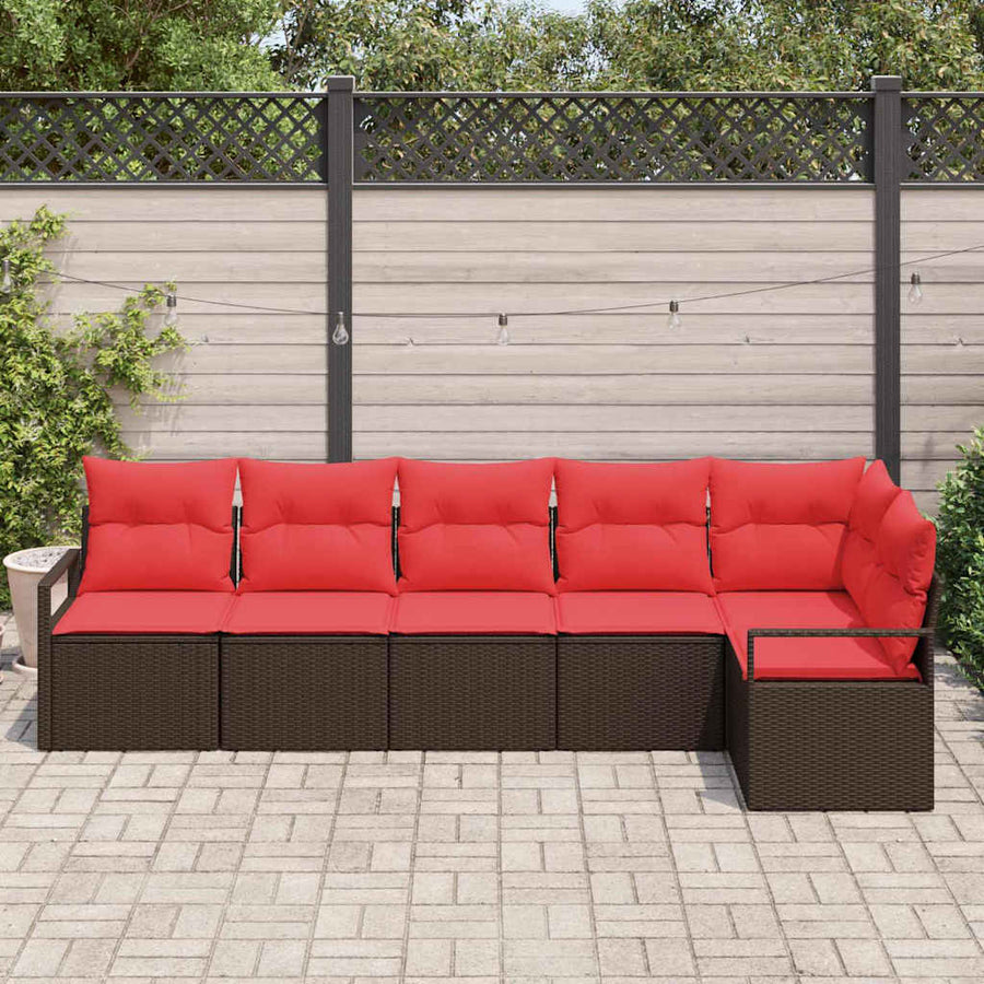 Tuinbankenset met kussen 6 pcs Bruin en Rood poly rattan