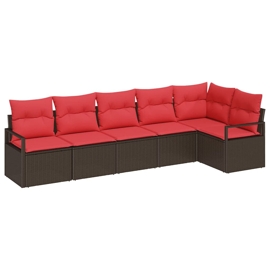 Tuinbankenset met kussen 6 pcs Bruin en Rood poly rattan