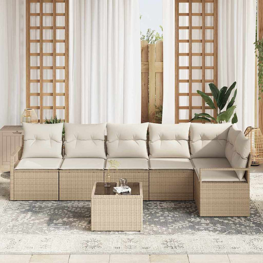 Tuinbankenset 7 st Beige en Crème poly rattan