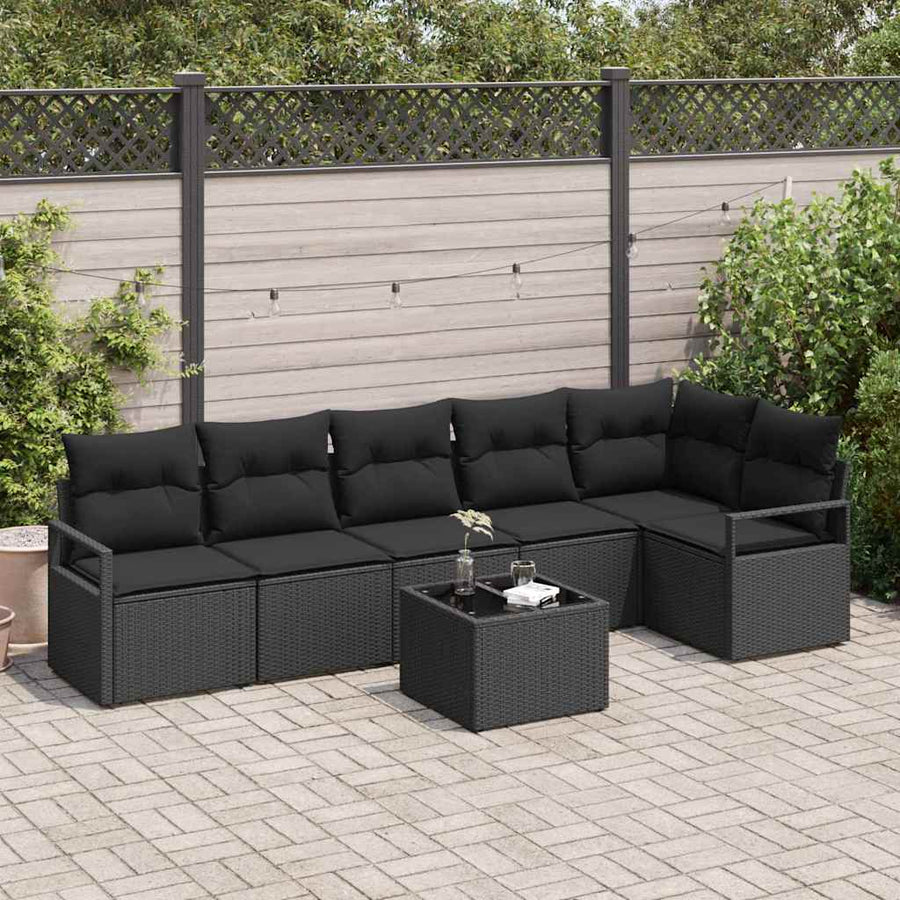 Tuinbankenset met kussen met opslag 7 pcs Zwart poly rattan