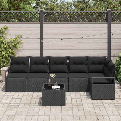Tuinbankenset met kussen met opslag 7 pcs Zwart poly rattan