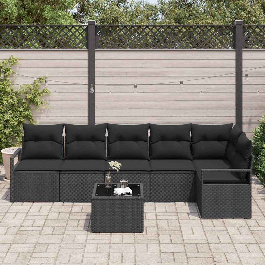 Tuinbankenset met kussen met opslag 7 pcs Zwart poly rattan