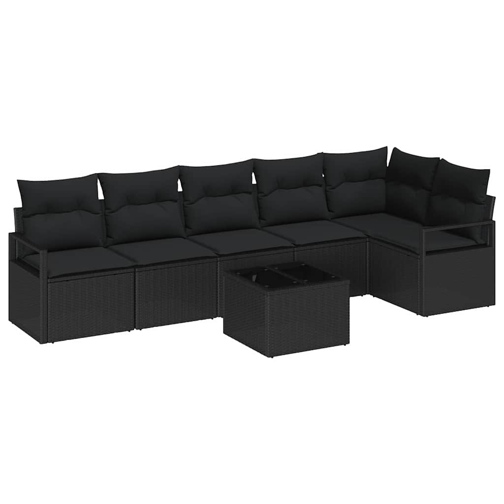 Tuinbankenset met kussen met opslag 7 pcs Zwart poly rattan