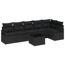 Tuinbankenset met kussen met opslag 7 pcs Zwart poly rattan