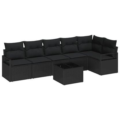 Tuinbankenset met kussen met opslag 7 pcs Zwart poly rattan