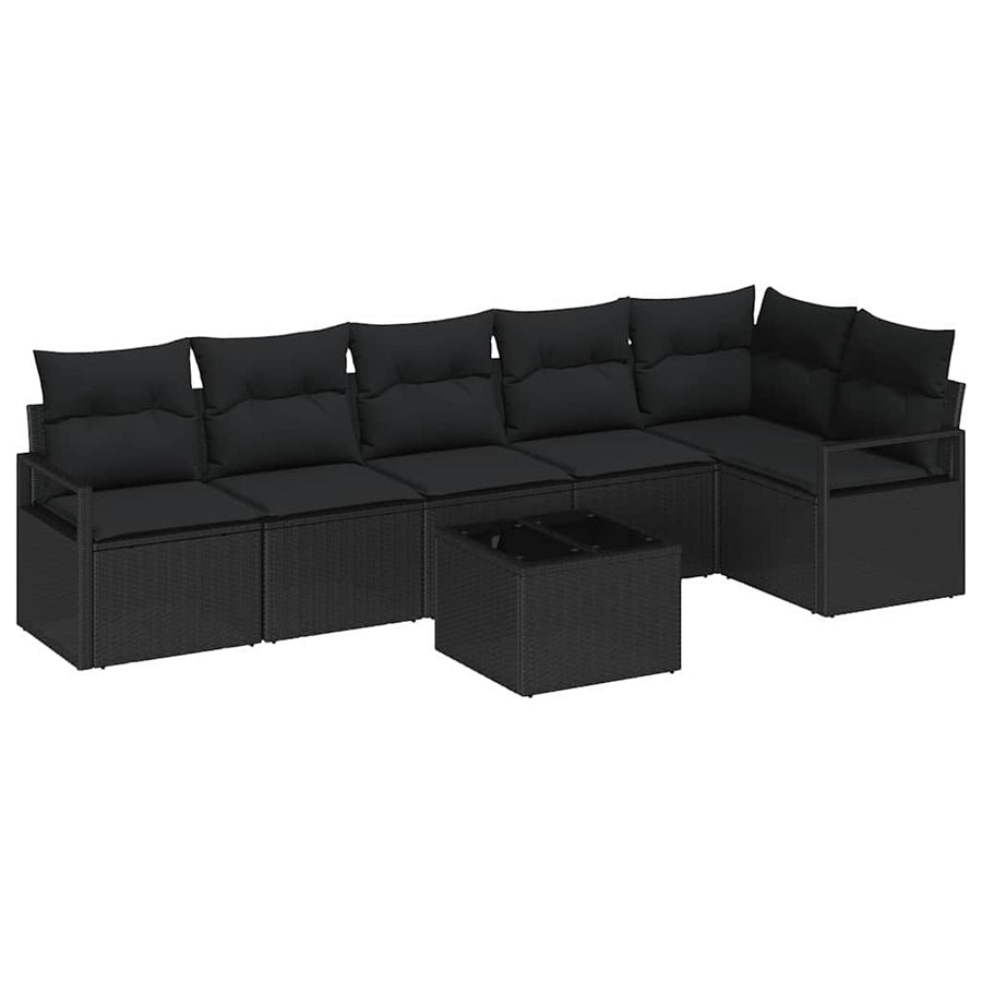 Tuinbankenset met kussen met opslag 7 pcs Zwart poly rattan