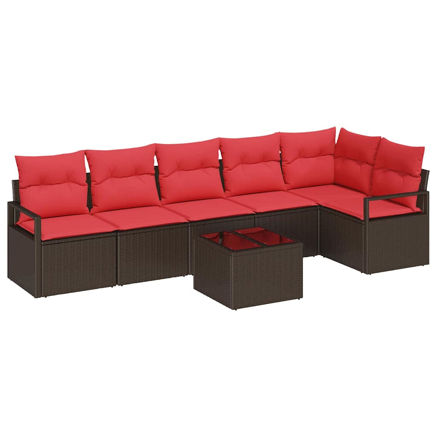 Tuinbankenset met kussen 7 pcs Bruin en Rood poly rattan