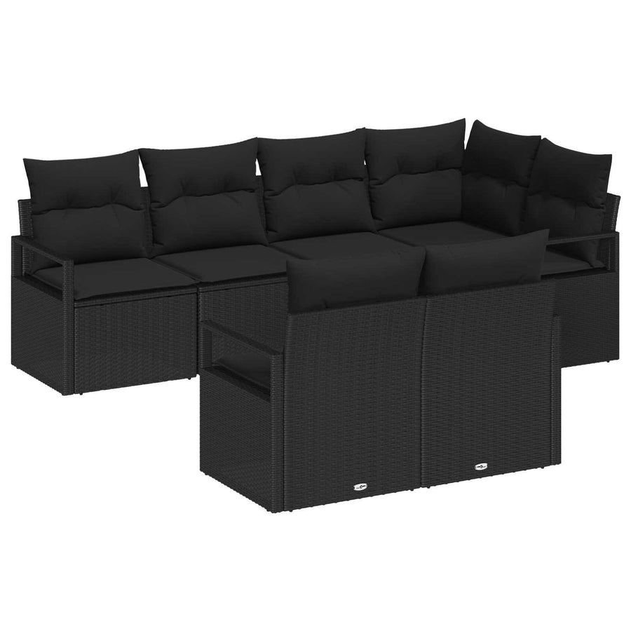 Tuinbankenset met kussen met opslag 7 pcs Zwart poly rattan
