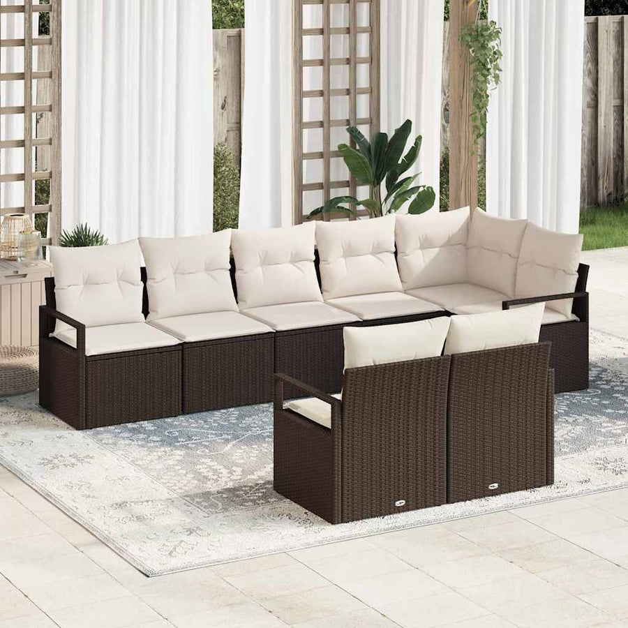 Tuinbankenset met kussen 8 pcs Bruin en wit poly rattan