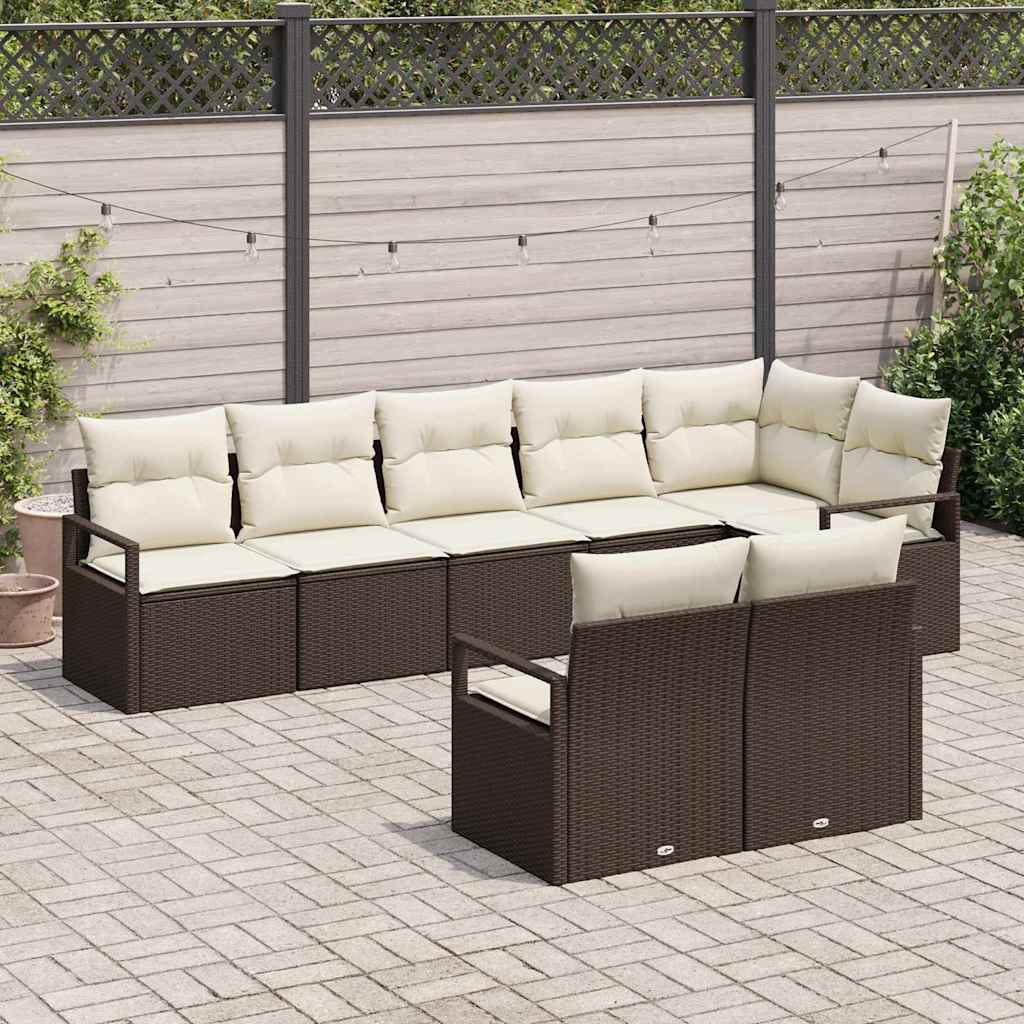 Tuinbankenset met kussen 8 pcs Bruin en wit poly rattan