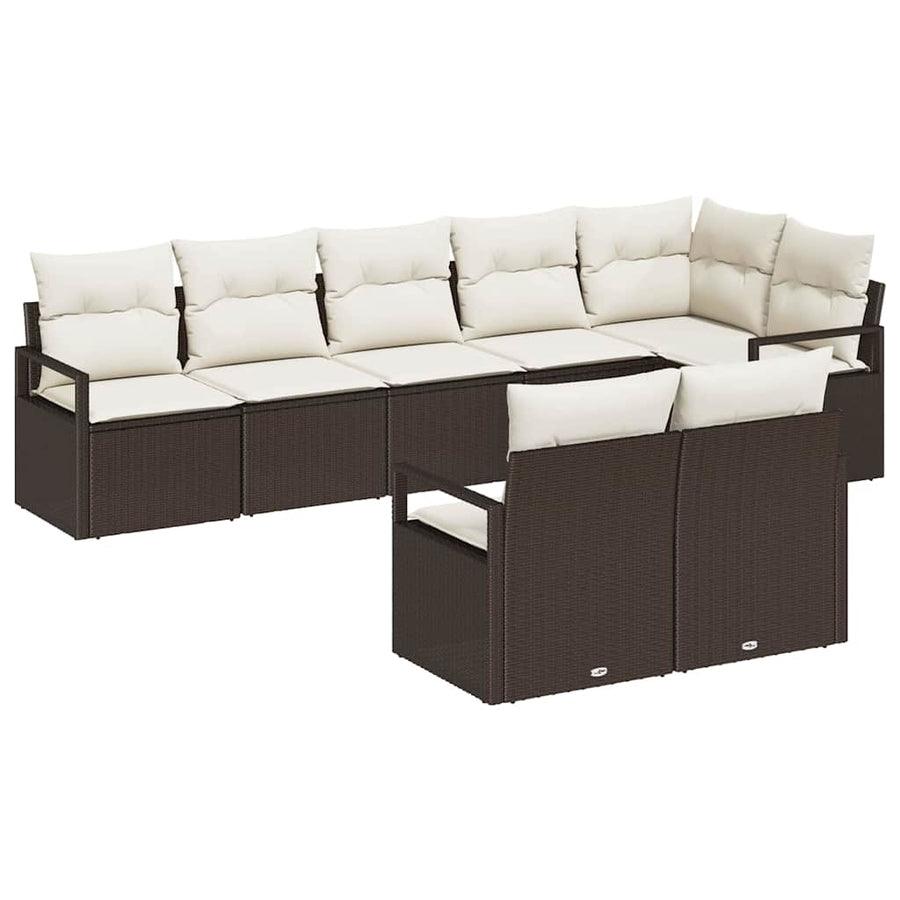 Tuinbankenset met kussen 8 pcs Bruin en wit poly rattan