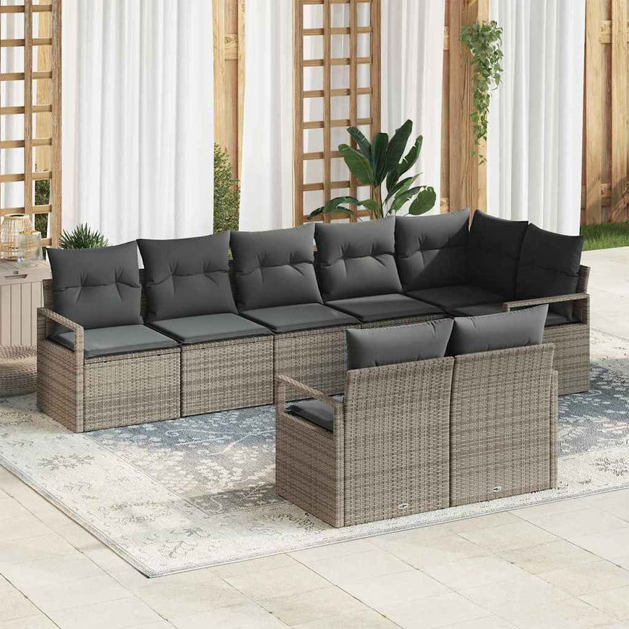 Tuinbankenset met kussen met opslag 8 pcs Grijs poly rattan