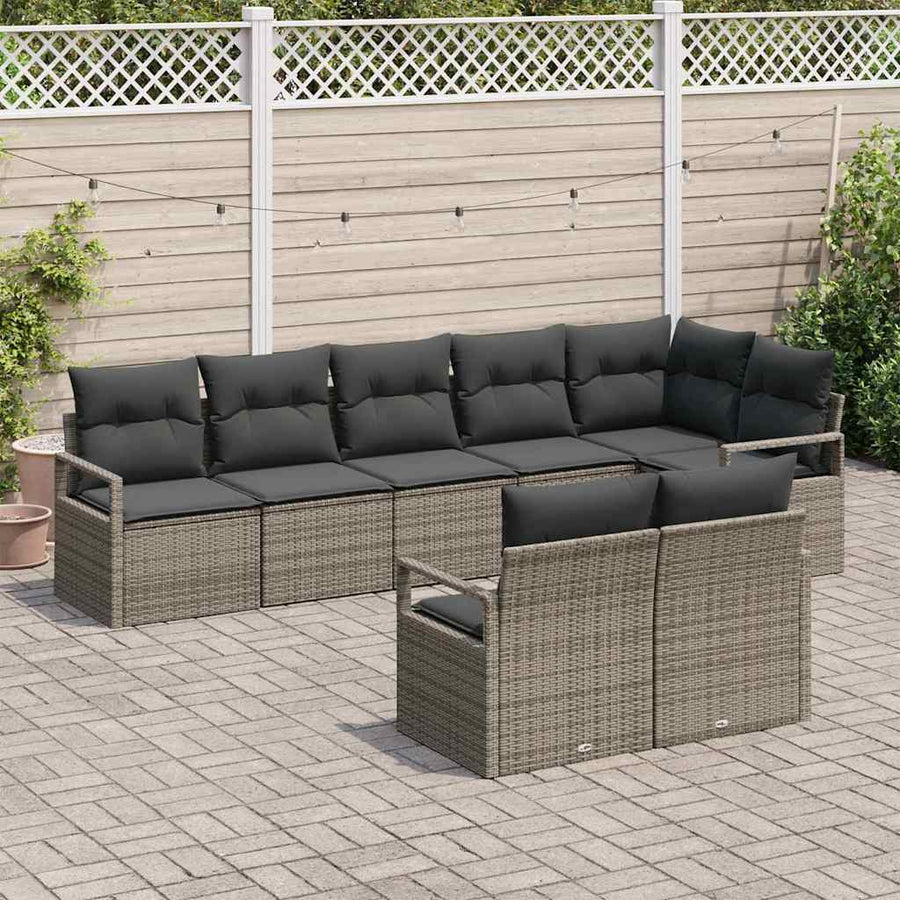 Tuinbankenset met kussen met opslag 8 pcs Grijs poly rattan