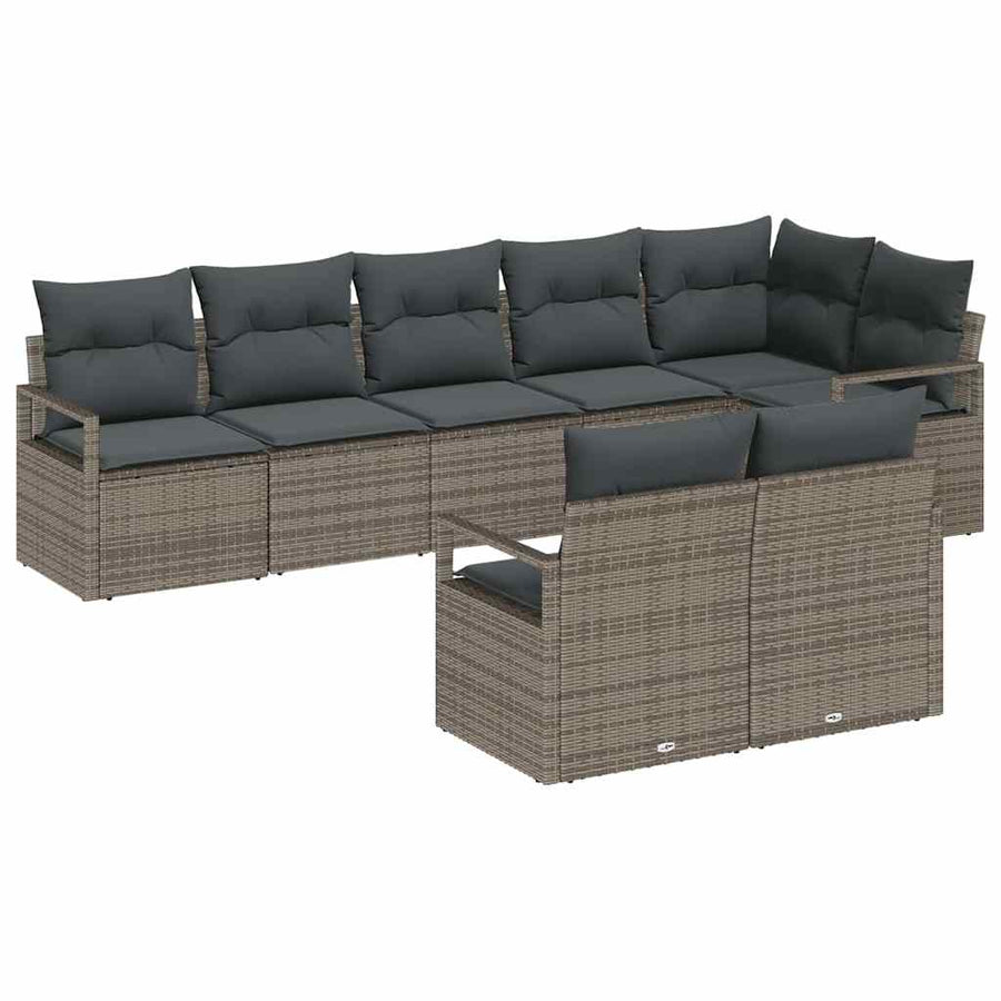 Tuinbankenset met kussen met opslag 8 pcs Grijs poly rattan