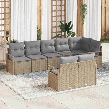 Tuinbankenset Met Kussen 8 Pcs En Licht Grijs Poly Rattan beige en lichtgrijs zonder tafel