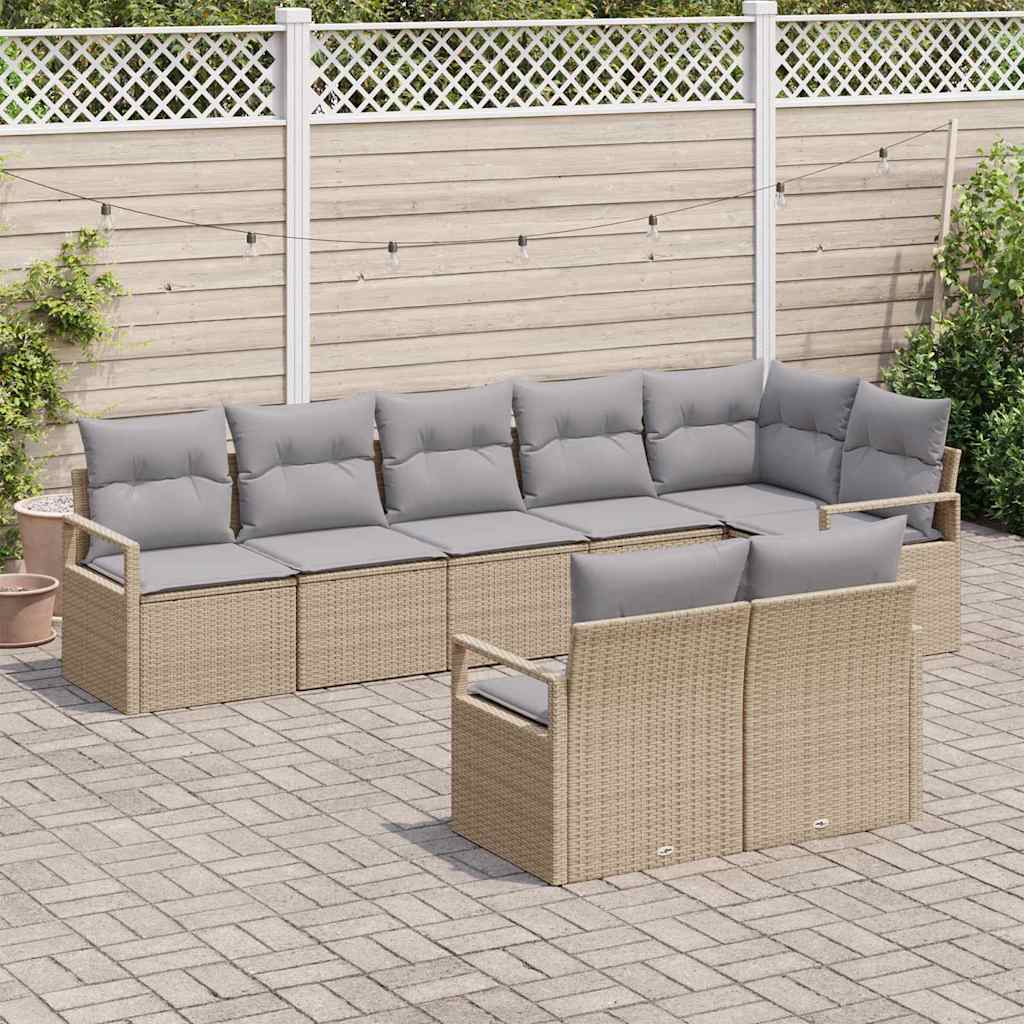 Tuinbankenset Met Kussen 8 Pcs En Licht Grijs Poly Rattan beige en lichtgrijs zonder tafel