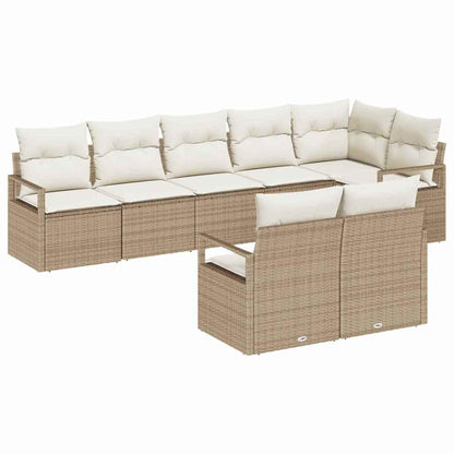Tuinbankenset met kussen 8 pcs Beige en Wit poly rattan