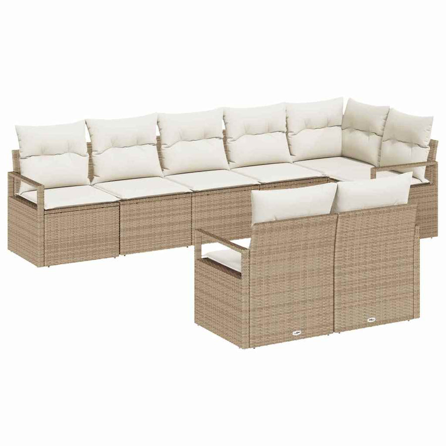 Tuinbankenset met kussen 8 pcs Beige en Wit poly rattan