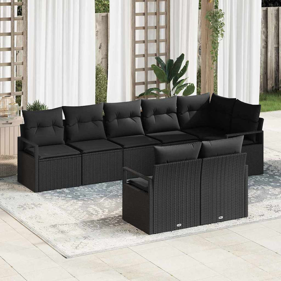 Tuinbankenset met kussen met opslag 8 pcs Zwart poly rattan