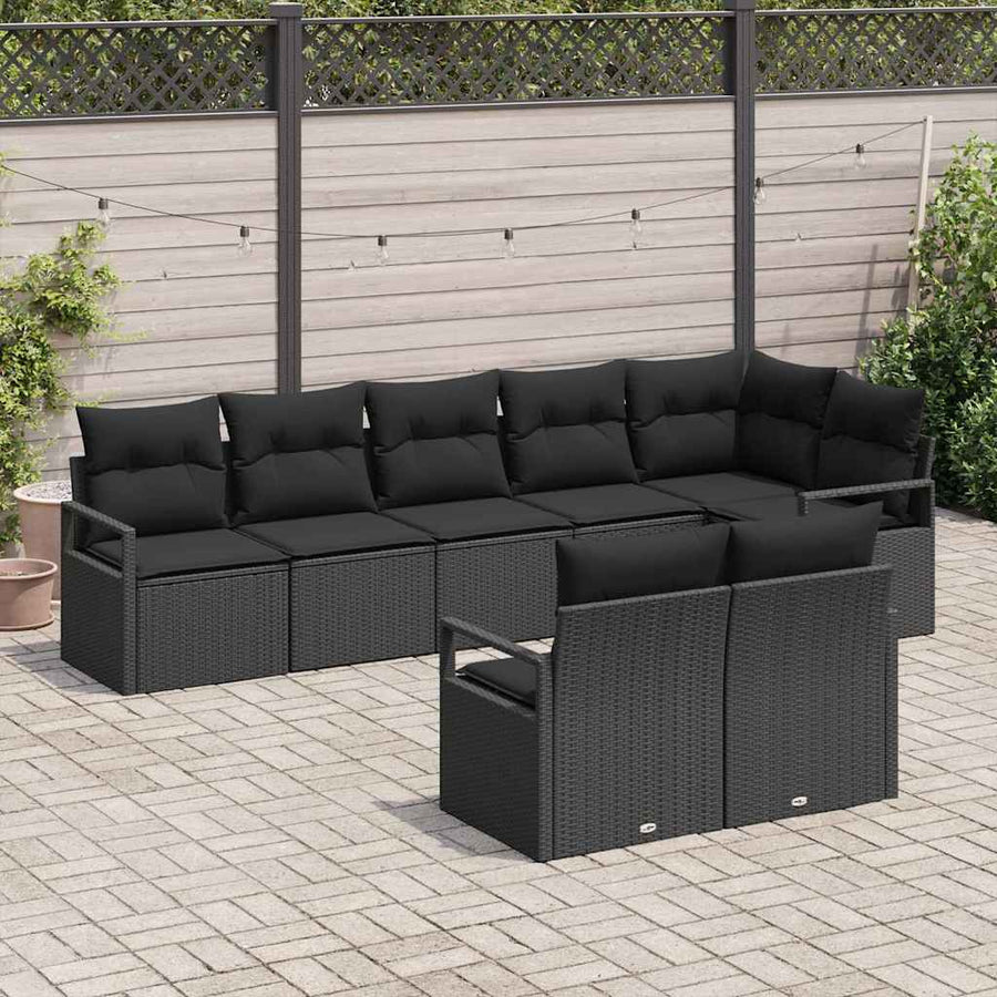 Tuinbankenset met kussen met opslag 8 pcs Zwart poly rattan
