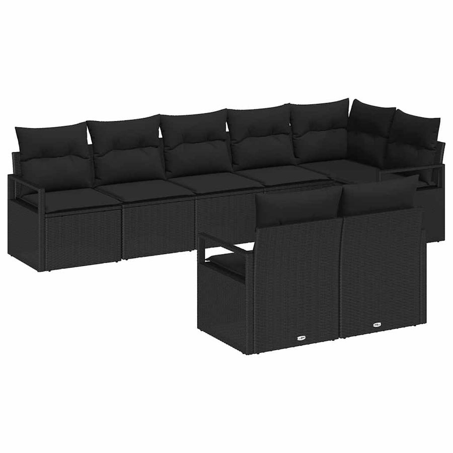 Tuinbankenset met kussen met opslag 8 pcs Zwart poly rattan