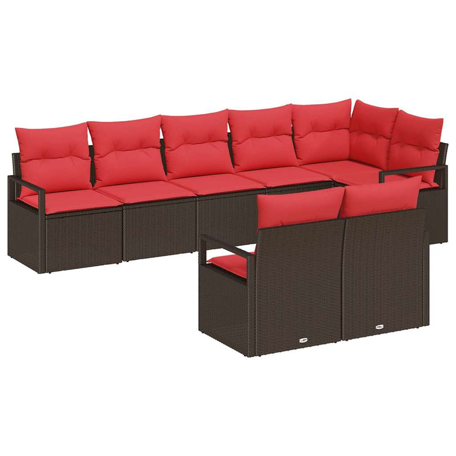 Tuinbankenset met kussen 8 pcs Bruin en Rood poly rattan