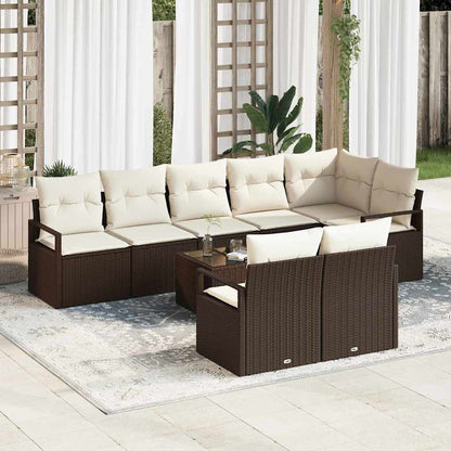 Tuinbankenset met kussen 9 pcs Bruin en Crème poly rattan