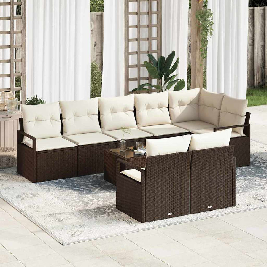 Tuinbankenset met kussen 9 pcs Bruin en Crème poly rattan
