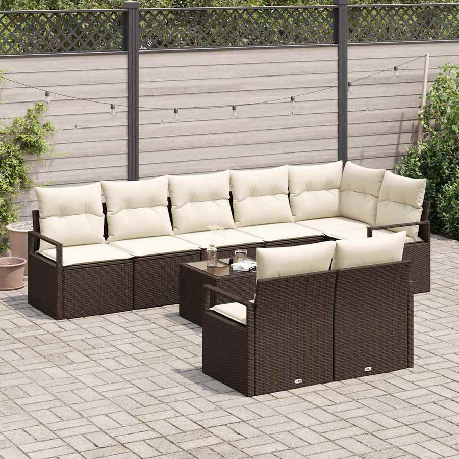 Tuinbankenset met kussen 9 pcs Bruin en Crème poly rattan