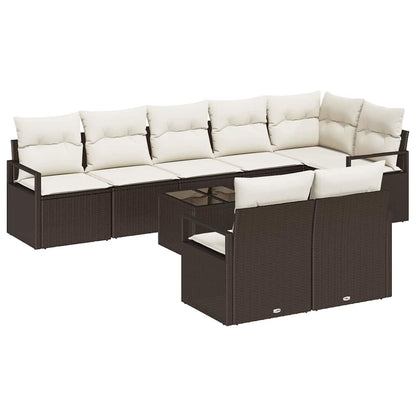 Tuinbankenset met kussen 9 pcs Bruin en Crème poly rattan