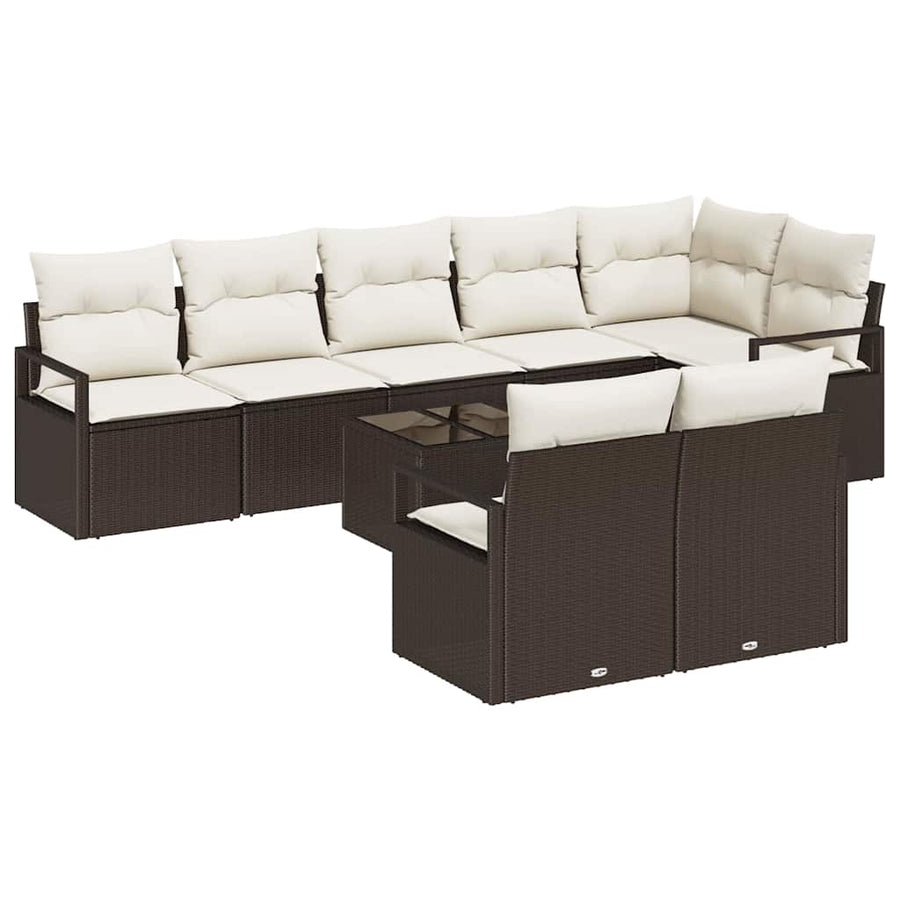Tuinbankenset met kussen 9 pcs Bruin en Crème poly rattan