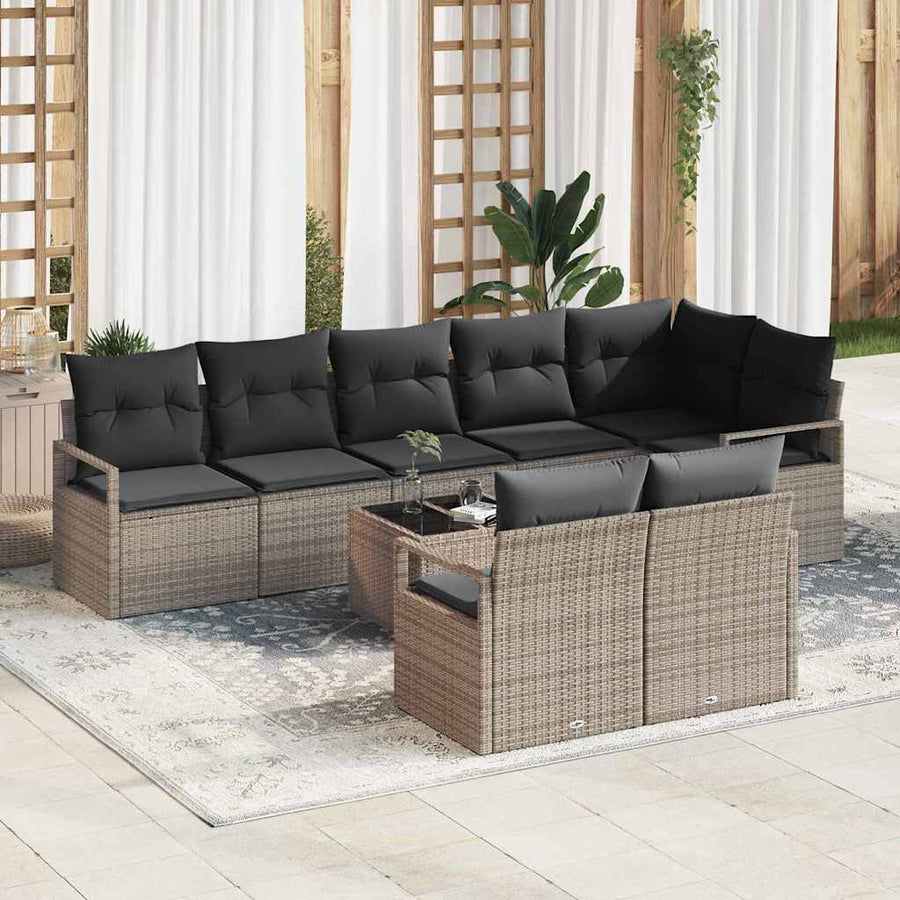 Tuinbankenset met kussen 9 pcs Lichtgrijs poly rattan