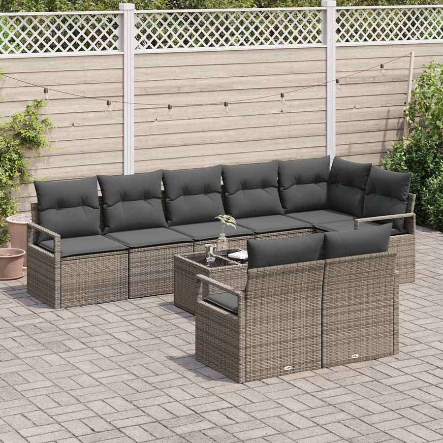 Tuinbankenset met kussen 9 pcs Lichtgrijs poly rattan