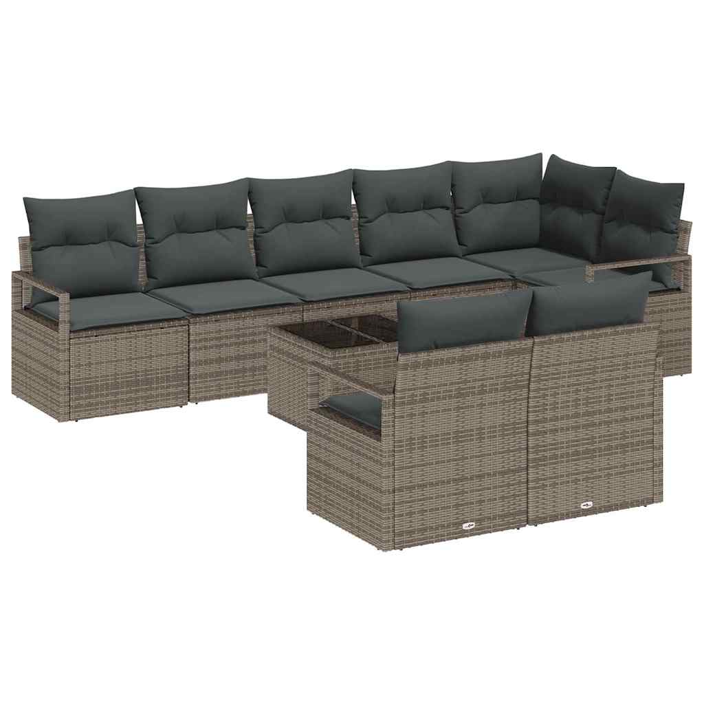 Tuinbankenset met kussen 9 pcs Lichtgrijs poly rattan