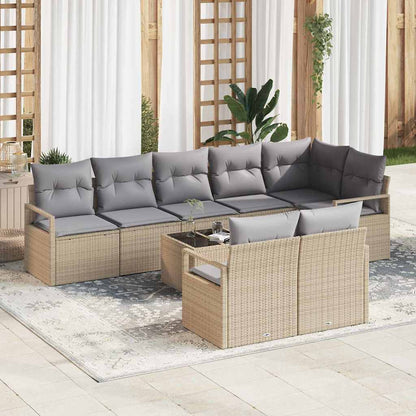 Tuinbankenset Met Kussen 9 Pcs En Licht Grijs Poly Rattan beige en lichtgrijs met tafel